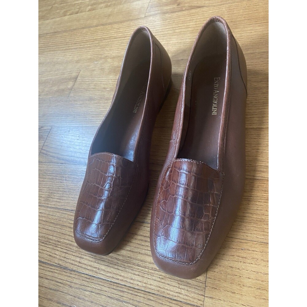 Enzo Angiolini Liberty Womens Loafer Flat Shoes Brown Croc Leather Slip On 7W